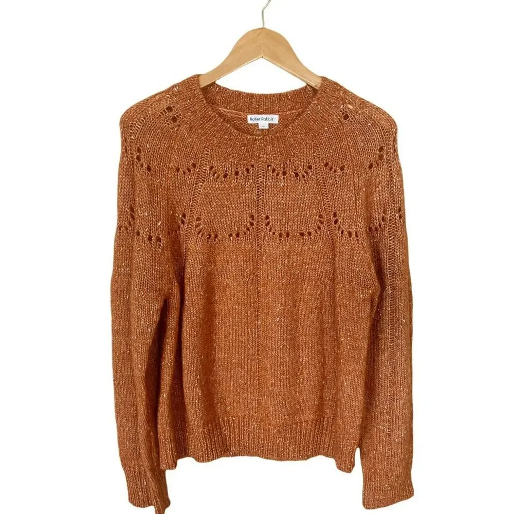 ROLLER RABBIT Velma Sweater Burnt Orange Alpaca Crew Neck Open-Knit Crew Neck - Picture 11 of 11